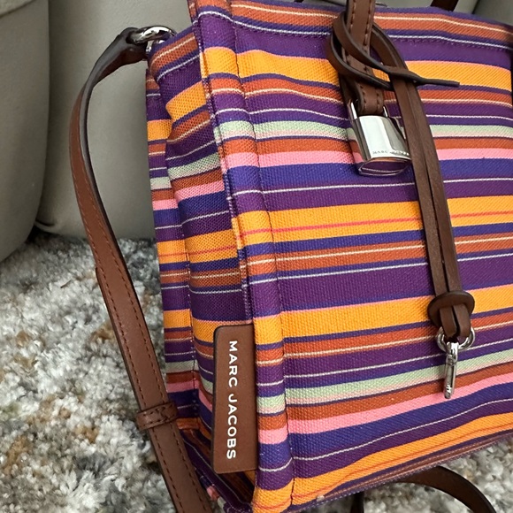 NEW MARC JACOBS CANVAS LEATHER PURPLE ORANGE STRIPE TWO WAY CROSSBODY HANDBAG - Picture 2 of 13
